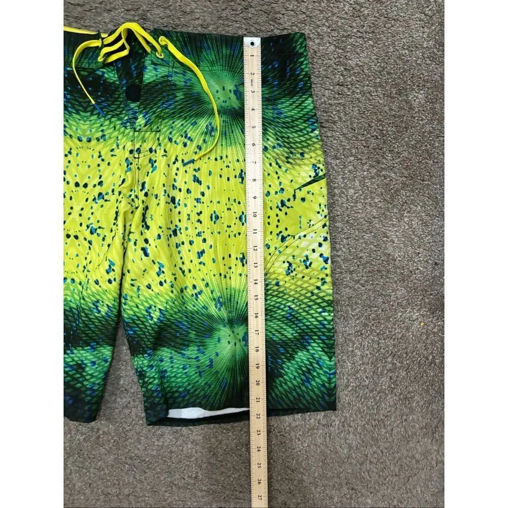 Pelagic Sharkskin Psycho Dorado Green Swimming Fishing Board Shorts Men's 36
